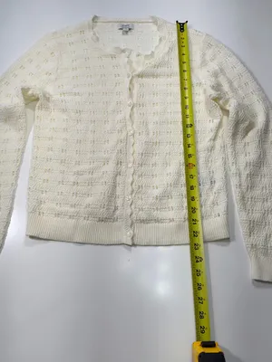 J. Crew 100% Cotton scalloped pointelle knit cardigan sweater in ivory NWOT thumbnail 9