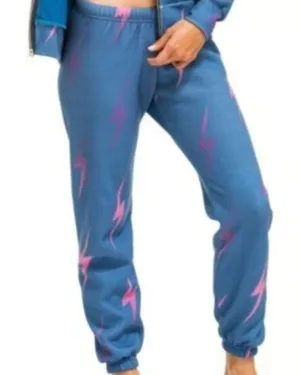 Aviator Nation Blue, Pink, & Purple Bolt Repeat Sweatpants‎ M thumbnail 1