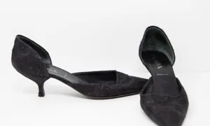 Prada Made In Italy Black Metallic Floral Flower D'Orsay Pointed High Heel Shoes thumbnail 4