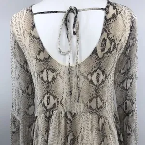 Adrienne snake print bell sleeve scoop back dress thumbnail 4