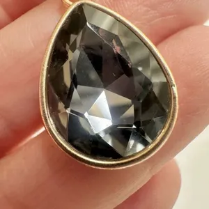 Gold tone grey rhinestone teardrop pendant necklace thumbnail 9