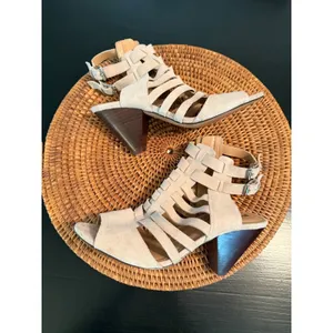 Audrey Brooke Womens Beige Suede Cage Gladiator Sandals Cone Heel‎ Size 9 thumbnail 3