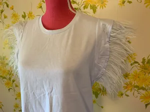Frenchie Feather Trim cotton tee light blue size M Size M thumbnail 2