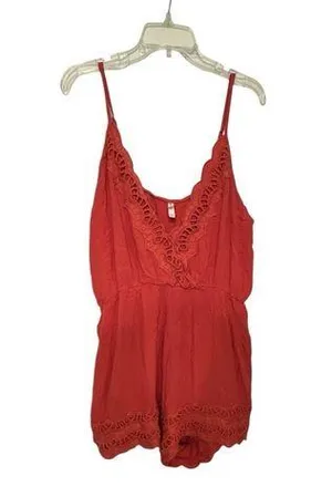 Xhilaration Orange Lace Trim Romper thumbnail 1