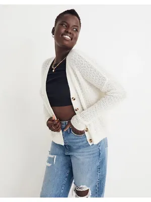 Madewell Mayfair Sweater Cardigan Antique Cream Alpaca Blend XXS Textured Knit thumbnail 2