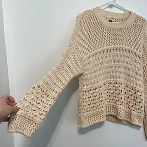 UNIVERSAL THREAD Cream Beige Mixed Knit Crochet Open Weave Crew Neck Sweater S thumbnail 7