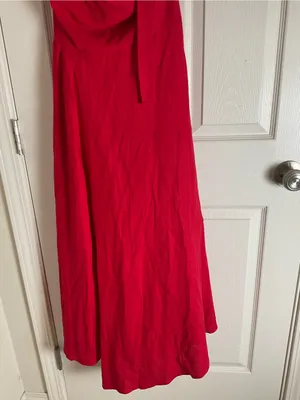 Zara Red Linen Blend Halter Midi Dress Size S Cowl Neck Tortoiseshell Buttons thumbnail 4