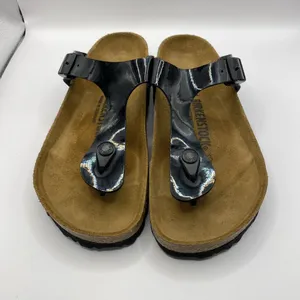 Birkenstock Black Faux Patent Leather Gizeh Sandals Made in Germany Sz EU 37 W6‎ thumbnail 3