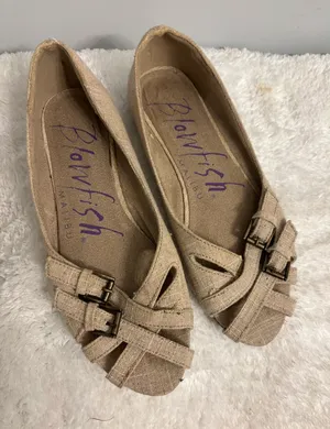 Women linen blowfish 7 tan casual open toe shoes thumbnail 1