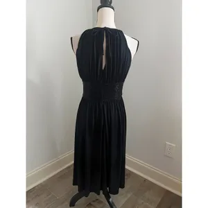 Black Beaded Waist Cocktail Dress 6 Halter Keyhole‎ LBD Elegant Glam Minimalist thumbnail 4