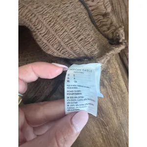 American Eagle Smocked Crop Top Women's Size S Brown Long Sleeve‎ Tie Front thumbnail 4