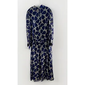 VTG CLIFTON WILHITE 18 Blue Metallic Floral Long Sleeve Gown Couture Dress thumbnail 15