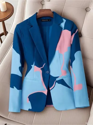 SHEIN Blue & Pink Abstract Print Women's Blazer thumbnail 1