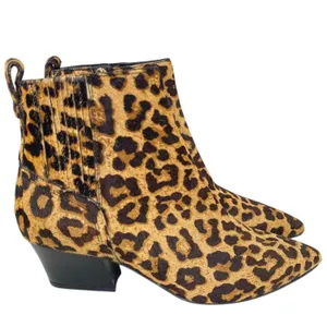 Franco Sarto Leopard Calf Hair Ankle Boots Womens 7 Tan Pointed‎ Toe Block Heel thumbnail 3