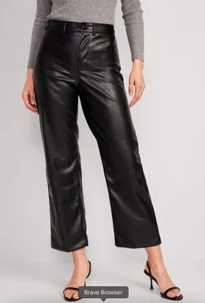 Old Navy Faux‎ Leather Wide Leg Pants Black High Waisted Going Out Edgy Size 10 thumbnail 1