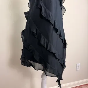 Abercrombie & Fitch Black Ruffle Asymmetrical Handkerchief Hem Midi Dress‎ Large thumbnail 8