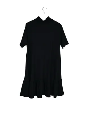 Zara Women's M Black Short Sleeve Ruffle Hem A-Line Dress thumbnail 2