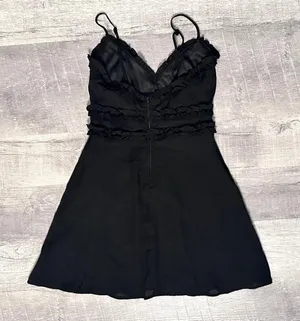 NEW Little Black Dress A-Line Mini Small V Neck Ruffle Detail Babydoll thumbnail 5