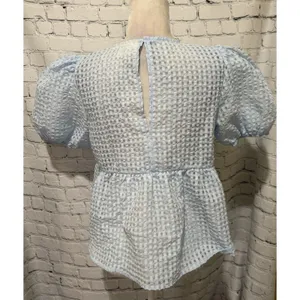 Maeve Anthropologie Blue Sheer Shirt Puff Sleeve Babydoll Top Size Medium thumbnail 4