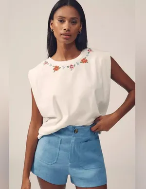 Farm Rio Off-White Cross Stitch Flowers Organic Cotton T-Shirt L thumbnail 5