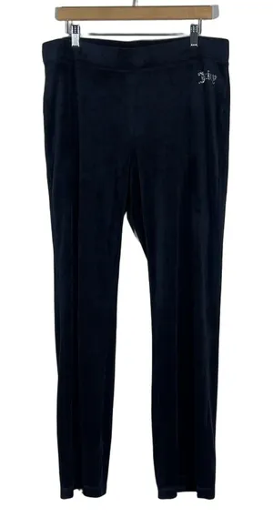 Juicy Couture Velour Solid Track Pants Black Y2K Rhinestone Logo Size L thumbnail 1