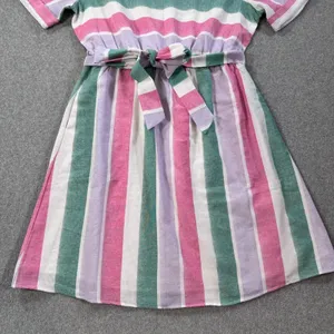 Ces Femme Striped Short Sleeve Dress Women's Large Belted Round Pink Green Purpl thumbnail 4