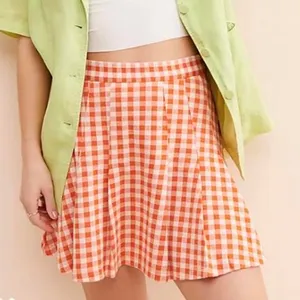 Free People Size 4 Honey Pleated Skirt Pleated Orange Gingham Preppy Picnic Fall thumbnail 1