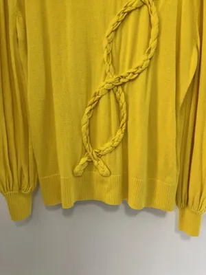 Laurie Felt Women’s L Yellow Braided Knit Sweater Turtleneck Balloon Sleeve thumbnail 4