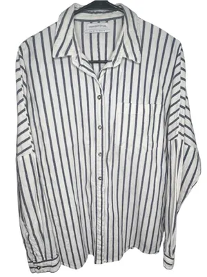 Urban Outfitters Blue And White Striped Long Sleeve Button Down Shirt W/ Pocket thumbnail 1