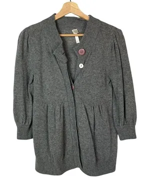 Aqua Y2K Gray Knit‎ Babydoll Button Down Cardigan Sweater XS thumbnail 1