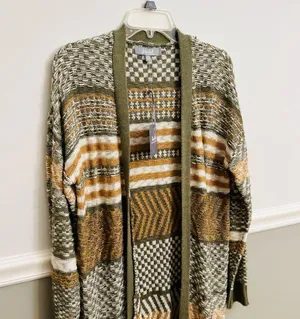 Marled Multi Color Green Yellow White Ribbed Knit Open Cardigan Size Medium thumbnail 3