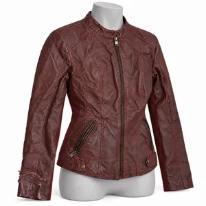 Live a Little Collection Womens Faux Leather Moto Jacket Burgundy Size M Peeling thumbnail 1
