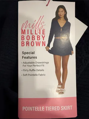 Millie Bobby Brown Navy Knit Tie-Front Ruffle Mini Skirt Soft Perfect Fit XXS thumbnail 9