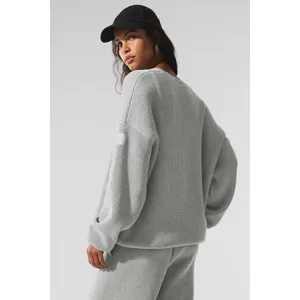 Alo Yoga Domain Rib Knit Crew Sweater Athletic Heather Grey M thumbnail 3