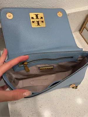 Tory Burch Britten Pebbled Leather Convertible Shoulder Bag Blue Purse EUC thumbnail 12