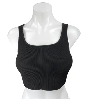 Aritzia Babaton Black Rib Knit Sculpt Sleeveless Square Neck Crop Tank Top M thumbnail 1