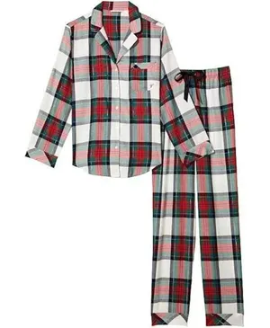 Victoria's Secret -430 Flannel Pajama Set Womens Medium Red Green‎ Plaid thumbnail 1