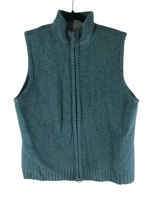 Eddie Bauer Womens Lambswool Blend Full Zip Vest Blue L thumbnail 1