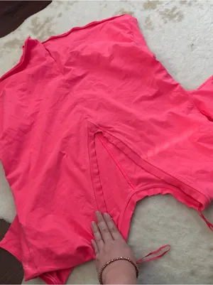 Hot pink free people movement tee romper v neck fall active nwot casual thumbnail 6