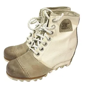 Sorel Size 6.5 Joan of Arctic White Canvas Wedge Booties NL2174-125 Camo thumbnail 1