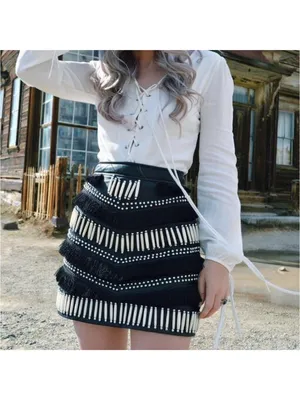 Nasty Gal Easy Rider Black Leather Embellished Fringe Mini Skirt XS thumbnail 3