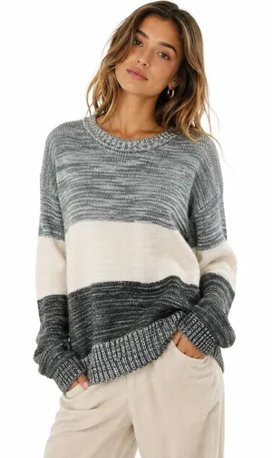 Universal Threads Colorblock Space Dye Knit Pullover Sweater Grey Cozy Size XS thumbnail 1