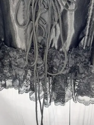 Lover's Lane Black Lace Satin Vintage Style Gothic Grunge Y2K 90's Corset Top thumbnail 6