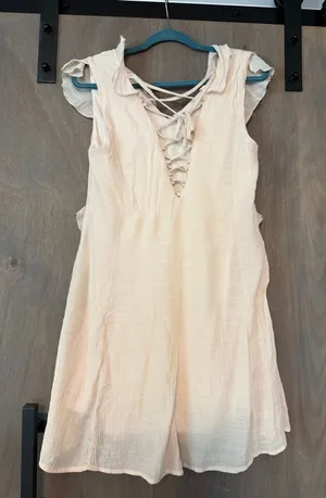 Boutique Size Medium Cream Tank Ruffle Mini Dress Entro thumbnail 1