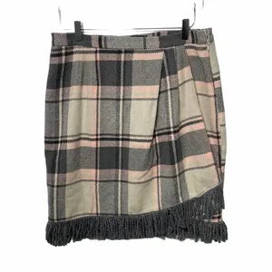 FOR CYNTHIA Skirt Wool Blend Faux Wrap Fringe Plaid Business Casual Office Large thumbnail 2