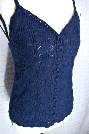 Aerie Navy Blue Pointelle Knit Button Front Camisole Sweater Tank Top Small thumbnail 1