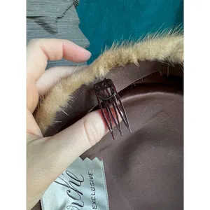 Vintage pill box hat fur with combs Brown thumbnail 5
