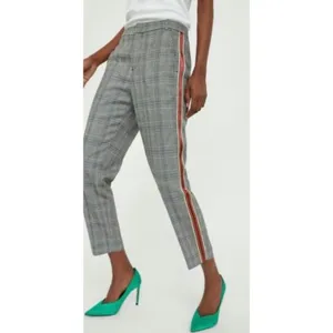 Zara Basic Womens Plaid Tapered Trousers Grey Glen Check Red‎ Side Stripe XS thumbnail 2