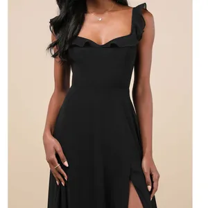 NEW Lulus Dreamy Admiration Black Ruffled Sweetheart Chiffon Maxi Dress Large thumbnail 3