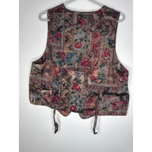 Vintage 90s Darlyn Tapestry Vest & Skirt Suit Set Woven Floral Made in USA Sz 4 thumbnail 4